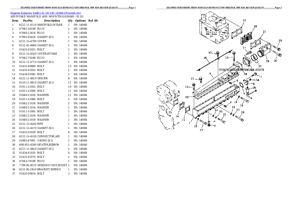Protected: SA6D132-1W S/N 14068-UP Partsbook
