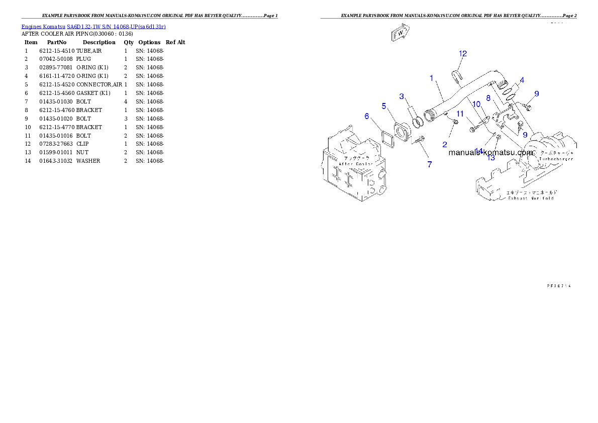 Protected: SA6D132-1W S/N 14068-UP Partsbook