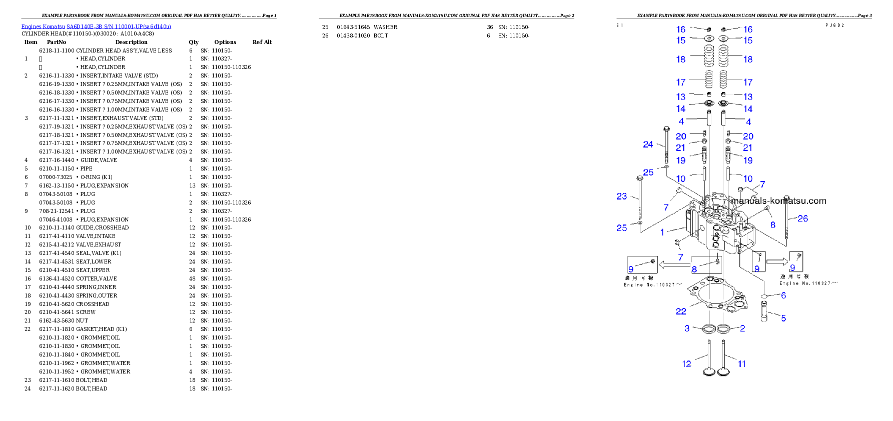 SA6D140E-3B S/N 110001-UP Partsbook