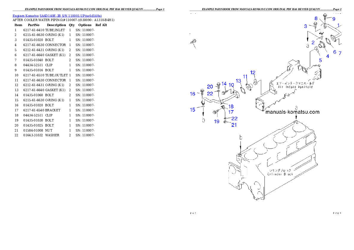 Protected: SA6D140E-3B S/N 110001-UP Partsbook