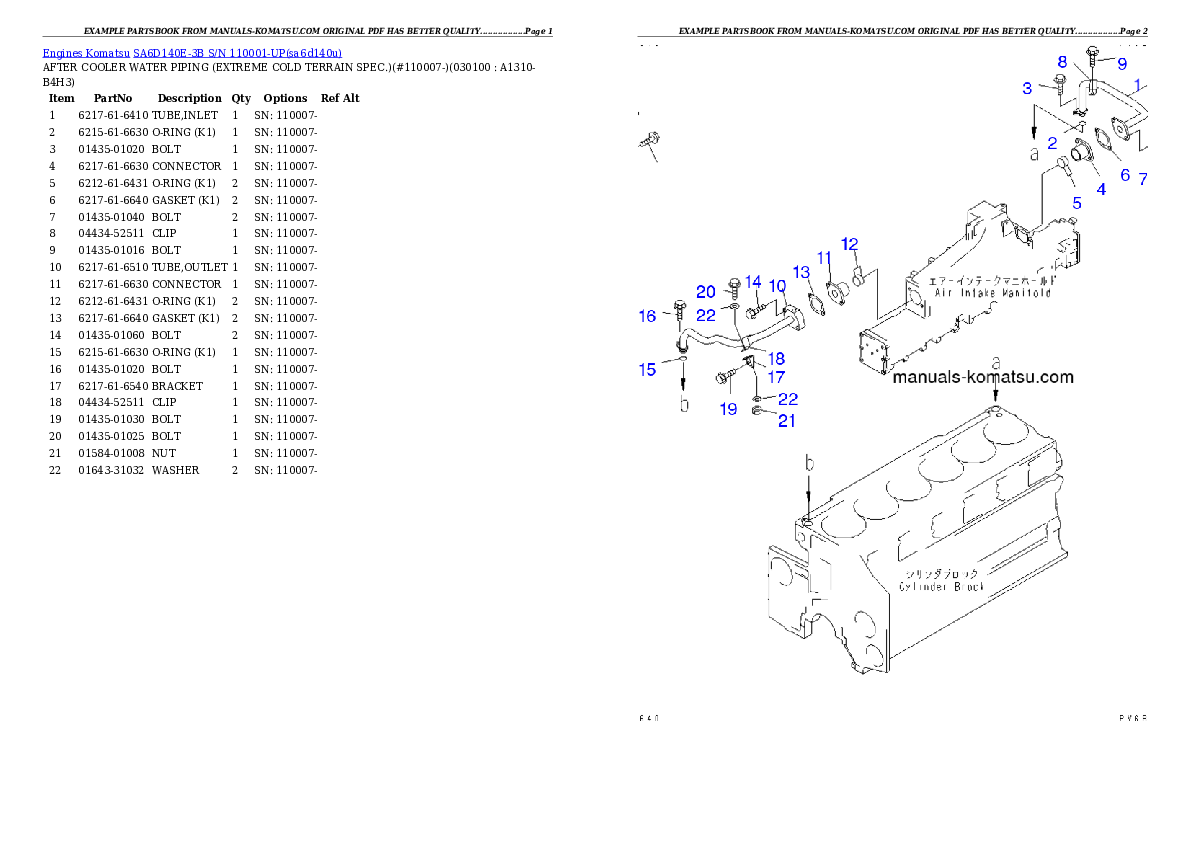 Protected: SA6D140E-3B S/N 110001-UP Partsbook
