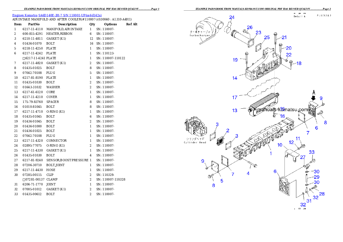 Protected: SA6D140E-3H-7 S/N 110001-UP Partsbook