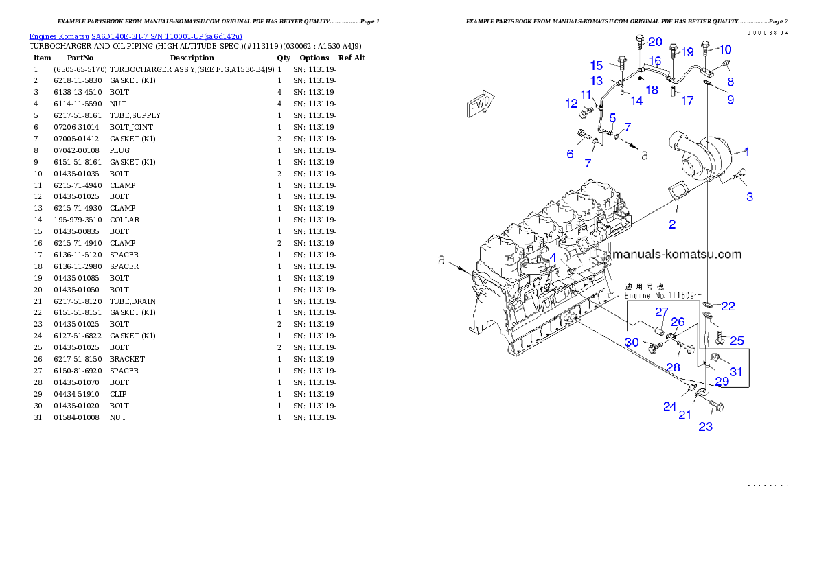 Protected: SA6D140E-3H-7 S/N 110001-UP Partsbook