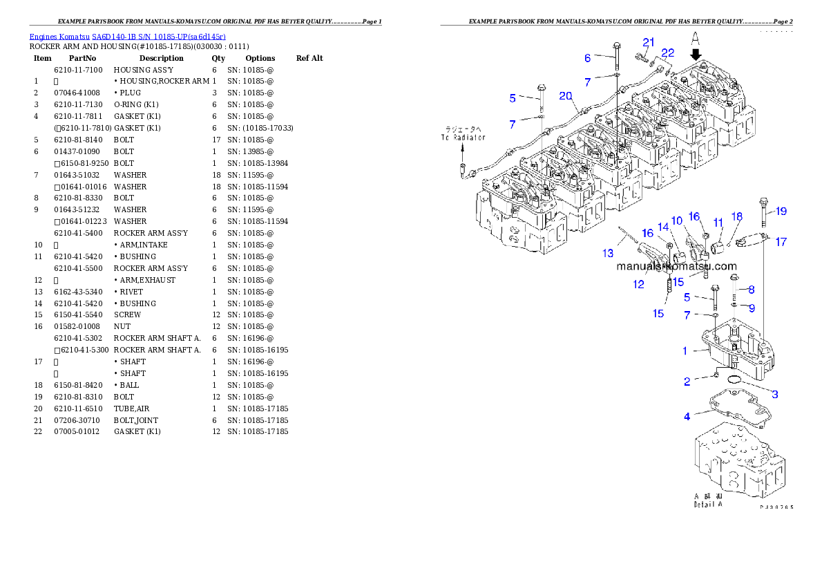 SA6D140-1B S/N 10185-UP Partsbook
