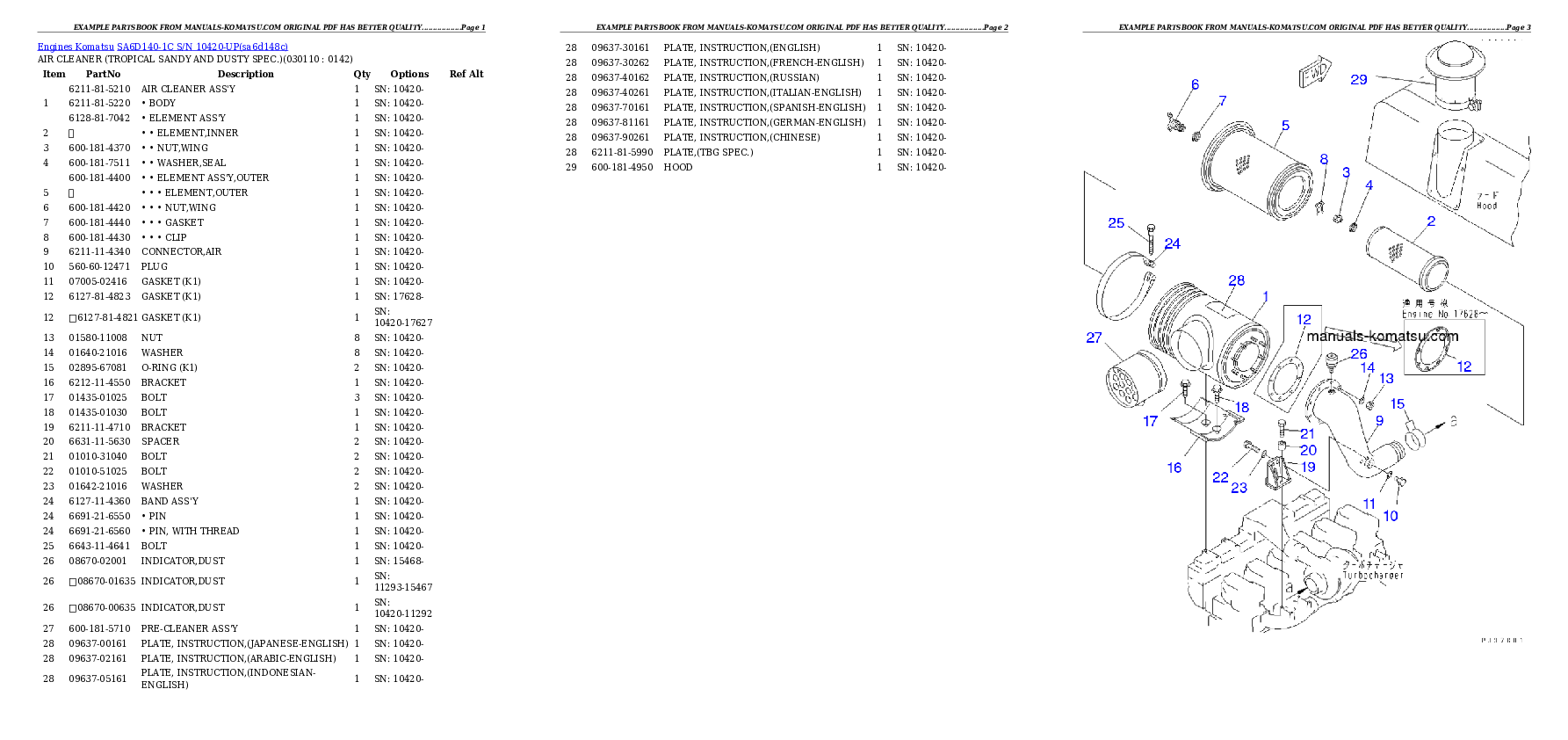Protected: SA6D140-1C S/N 10420-UP Partsbook