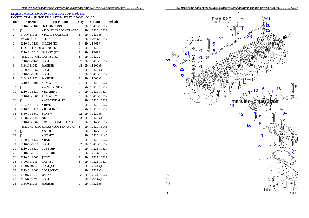 Protected: SA6D140-1C S/N 10420-UP Partsbook