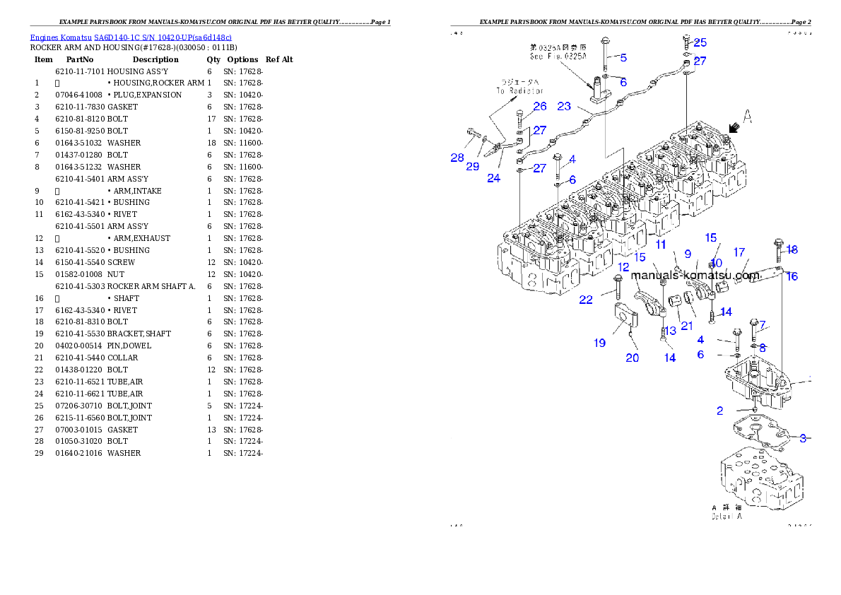 Protected: SA6D140-1C S/N 10420-UP Partsbook