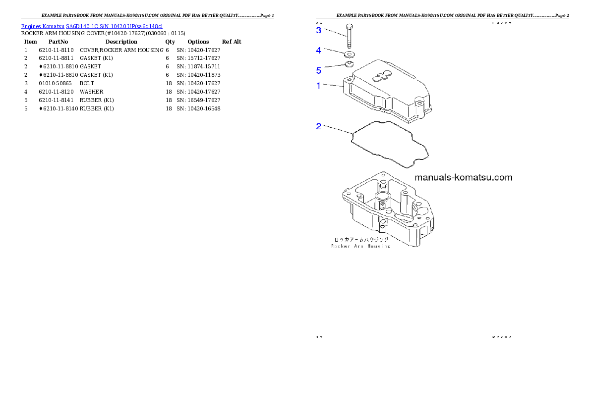 Protected: SA6D140-1C S/N 10420-UP Partsbook