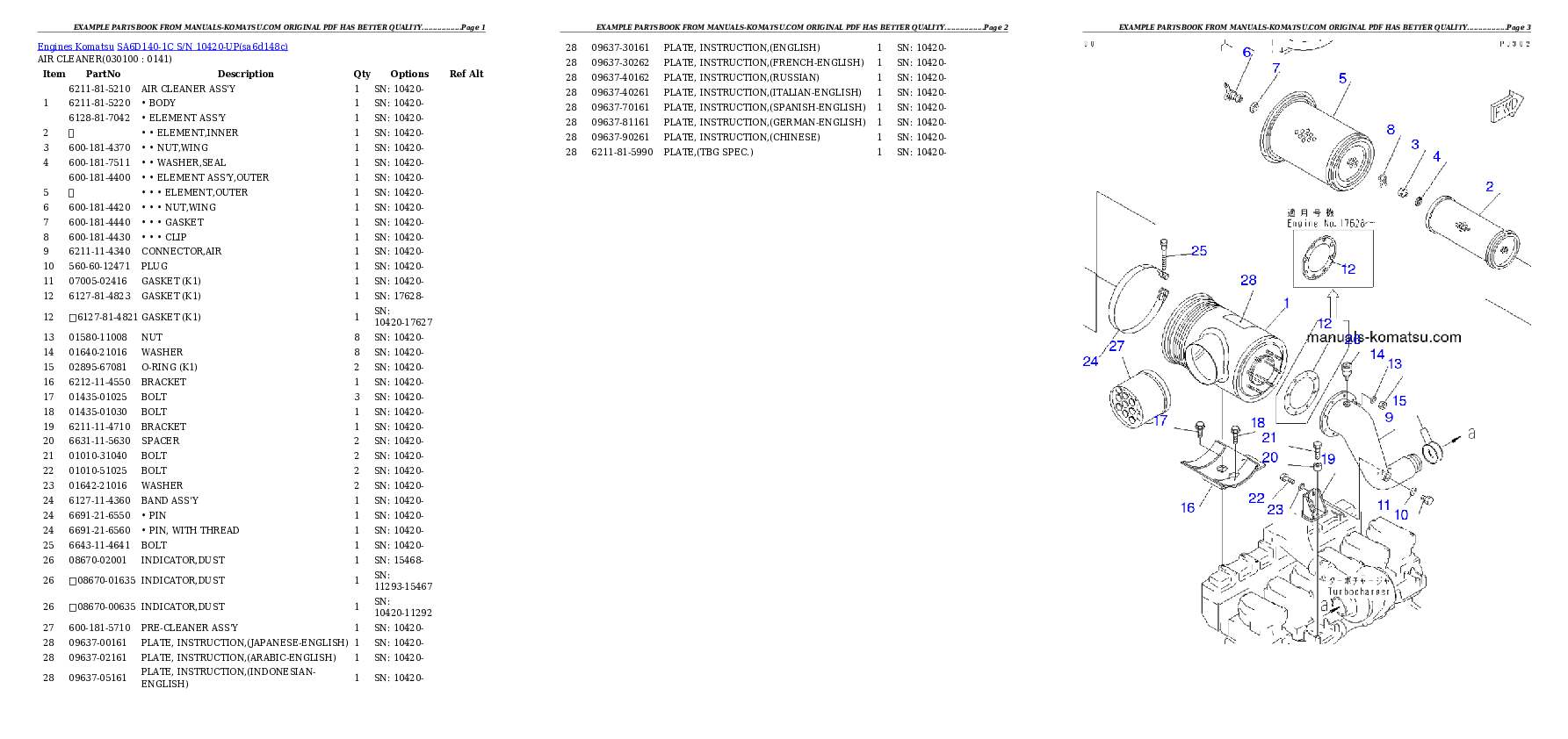 Protected: SA6D140-1C S/N 10420-UP Partsbook