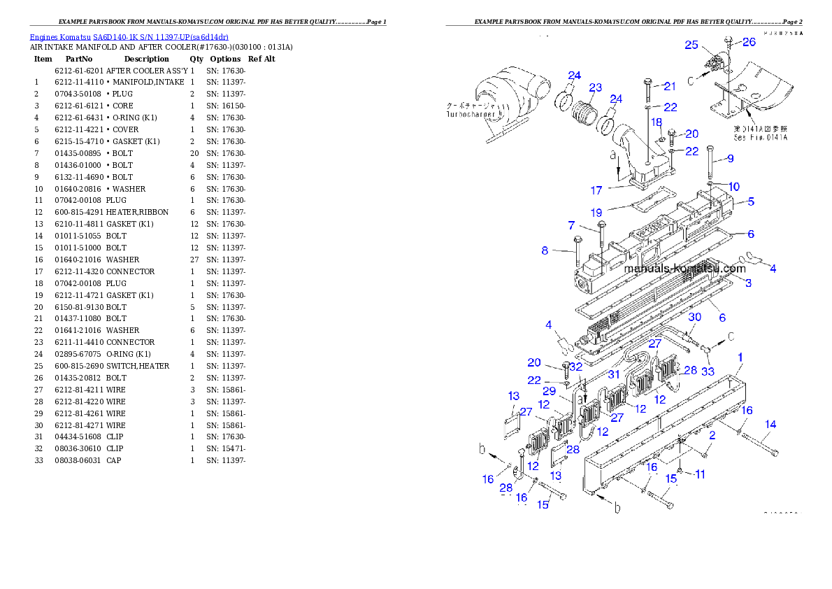 Protected: SA6D140-1K S/N 11397-UP Partsbook