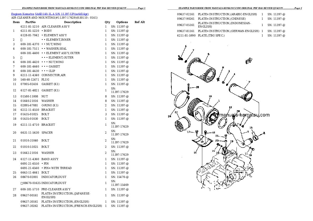 Protected: SA6D140-1L-A S/N 11397-UP Partsbook