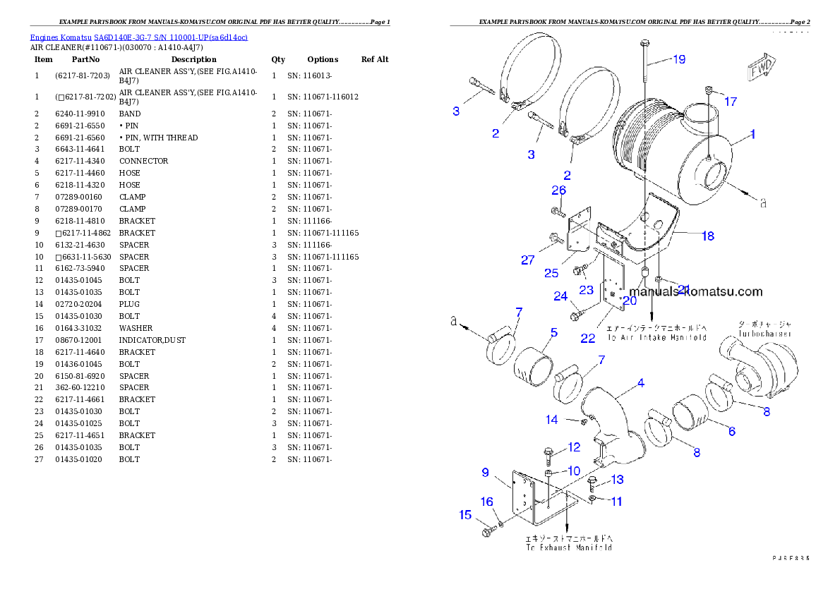 Protected: SA6D140E-3G-7 S/N 110001-UP Partsbook