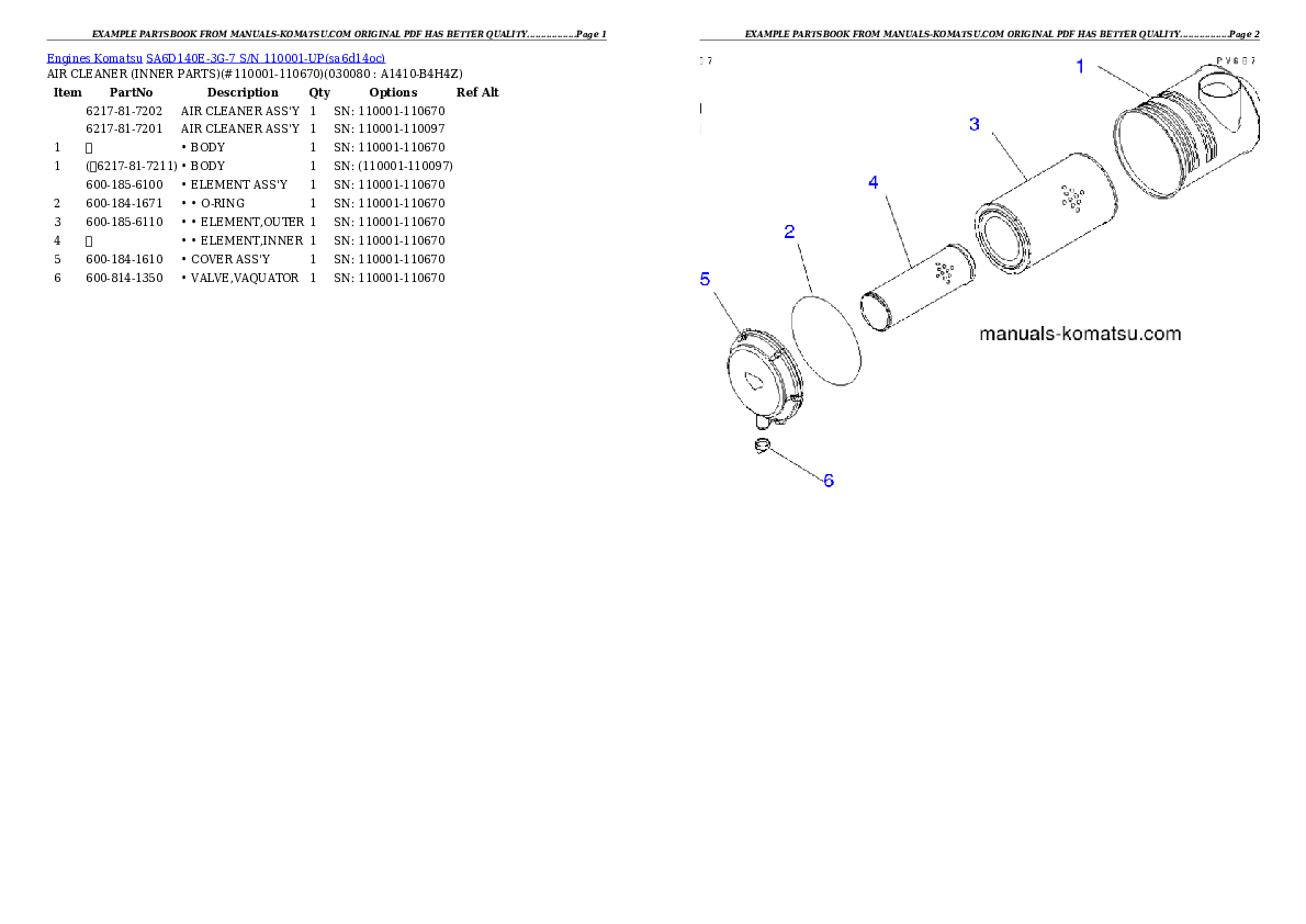 Protected: SA6D140E-3G-7 S/N 110001-UP Partsbook