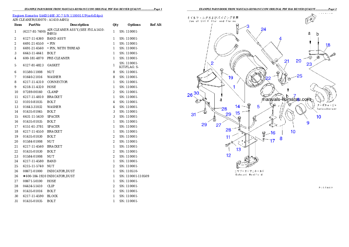 Protected: SA6D140E-3C-7 S/N 110001-UP Partsbook