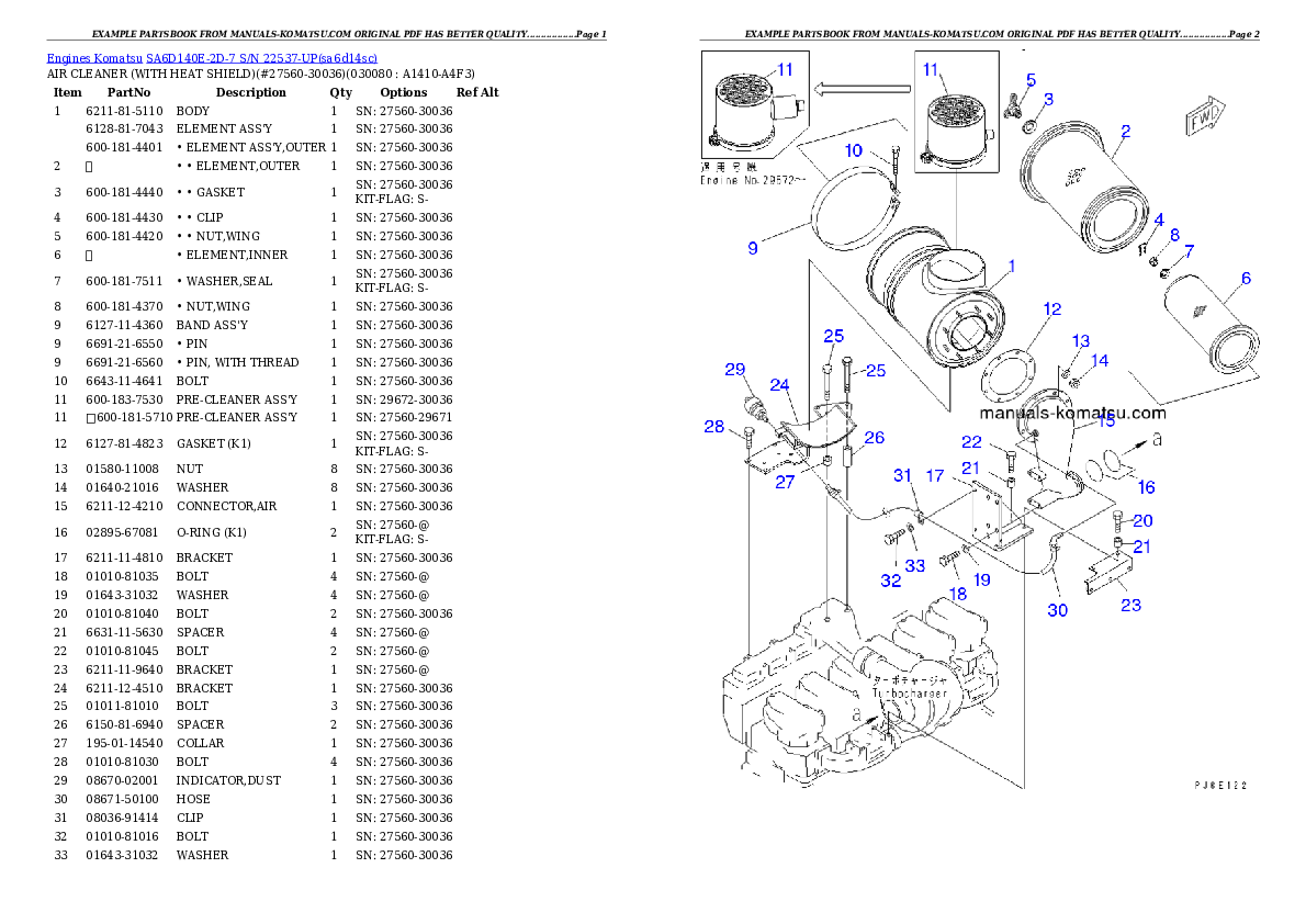Protected: SA6D140E-2D-7 S/N 22537-UP Partsbook