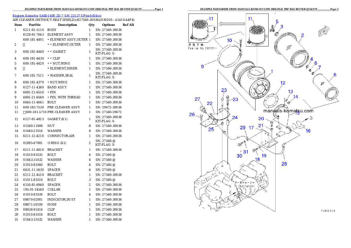 Protected: SA6D140E-2D-7 S/N 22537-UP Partsbook