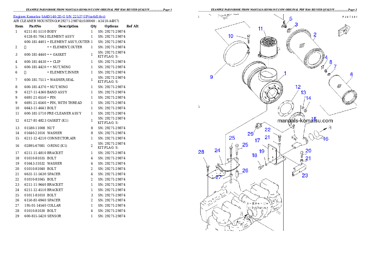 Protected: SA6D140-2D-G S/N 22537-UP Partsbook