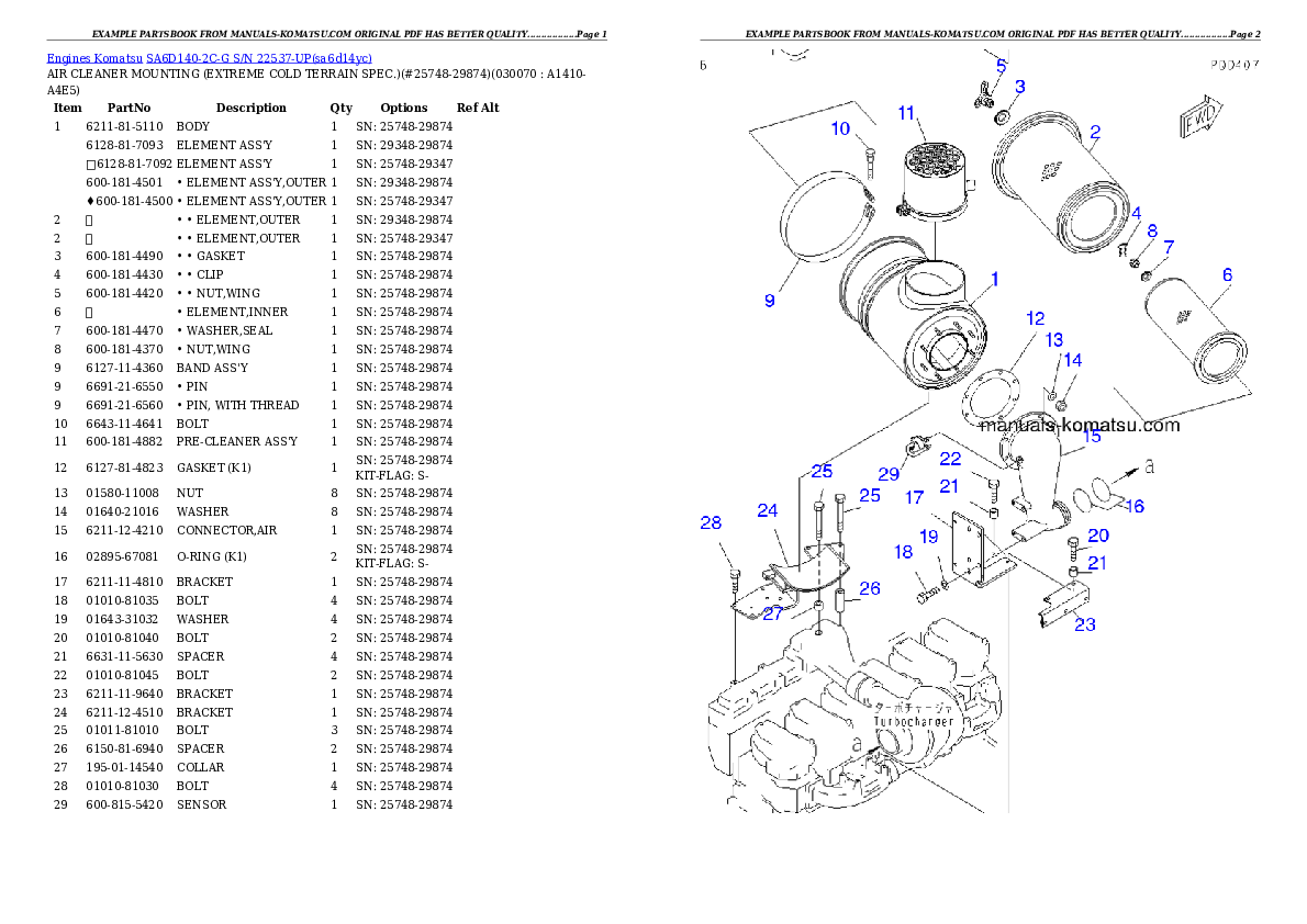 Protected: SA6D140-2C-G S/N 22537-UP Partsbook
