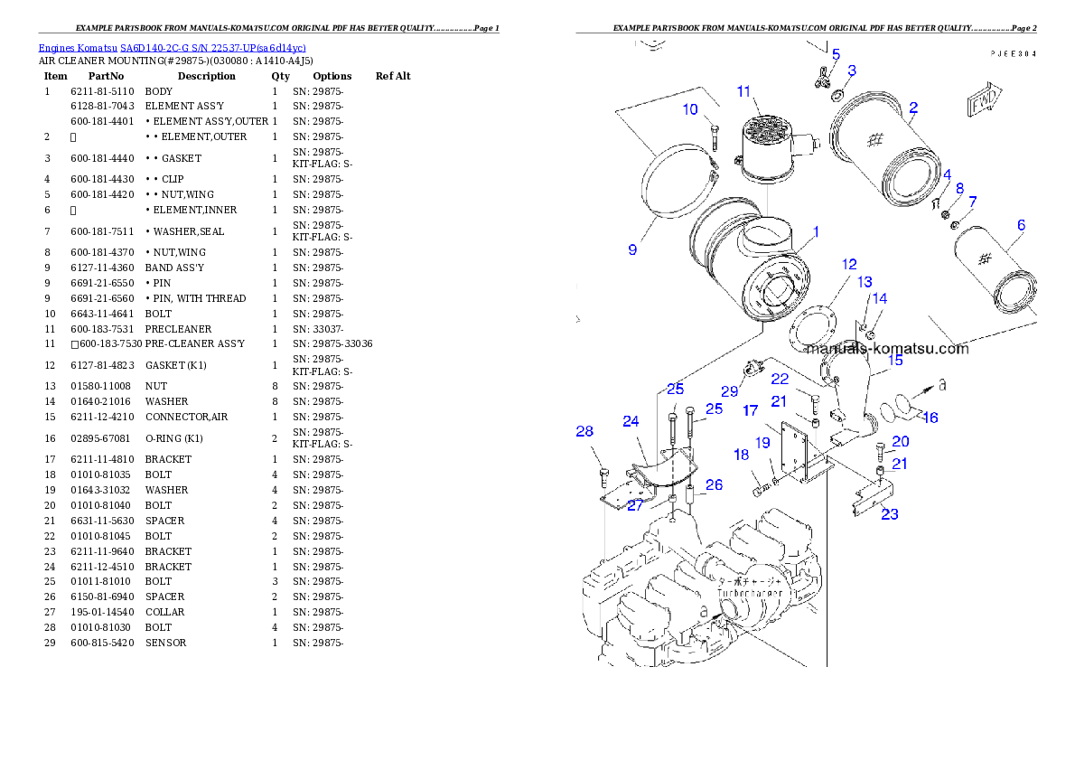 Protected: SA6D140-2C-G S/N 22537-UP Partsbook