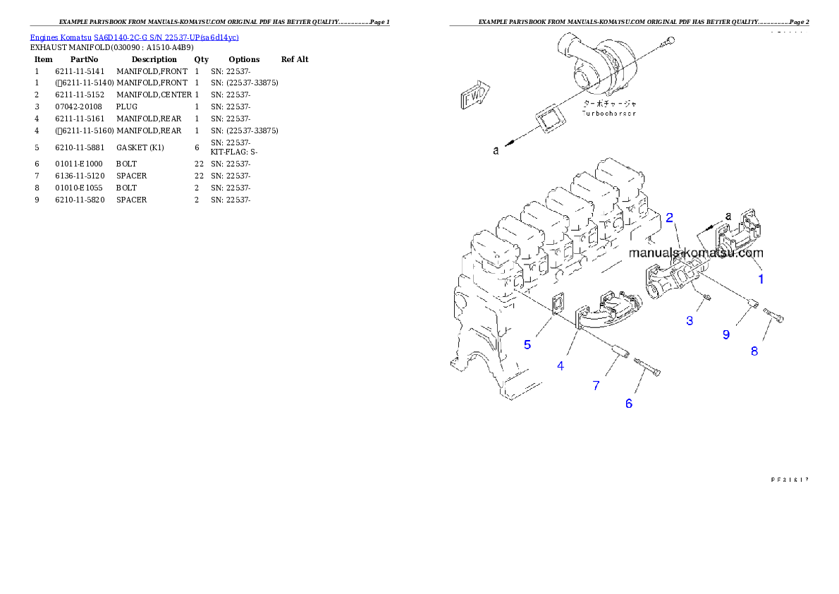 Protected: SA6D140-2C-G S/N 22537-UP Partsbook