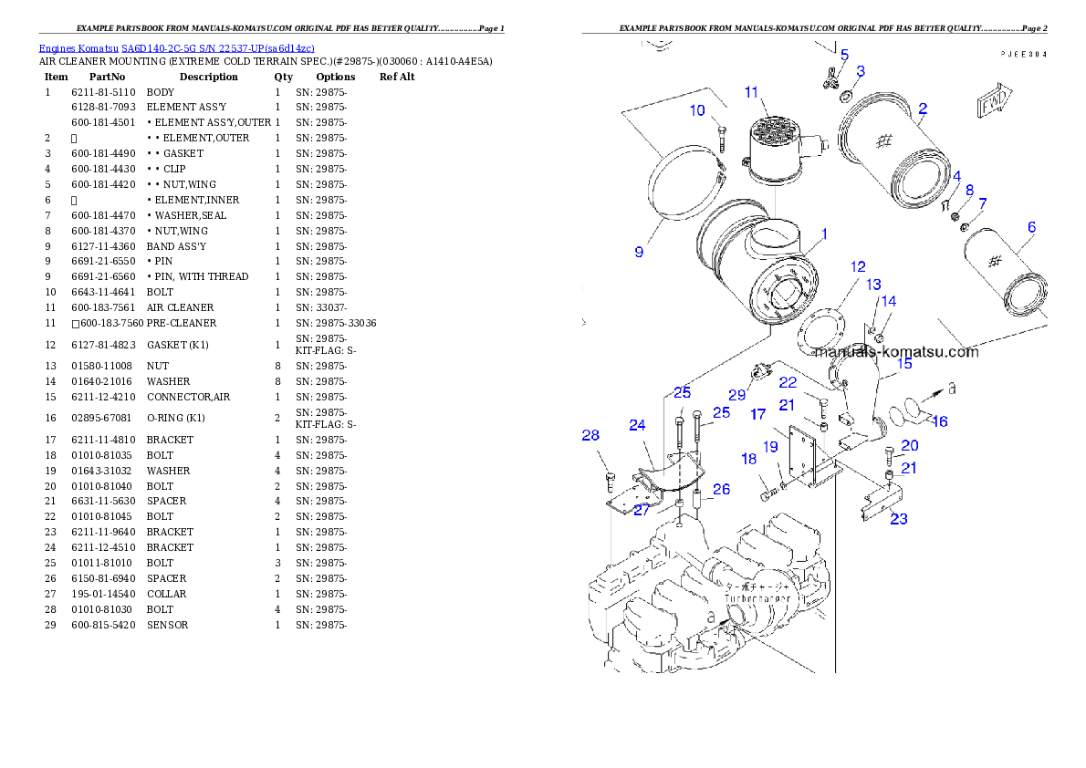 Protected: SA6D140-2C-5G S/N 22537-UP Partsbook