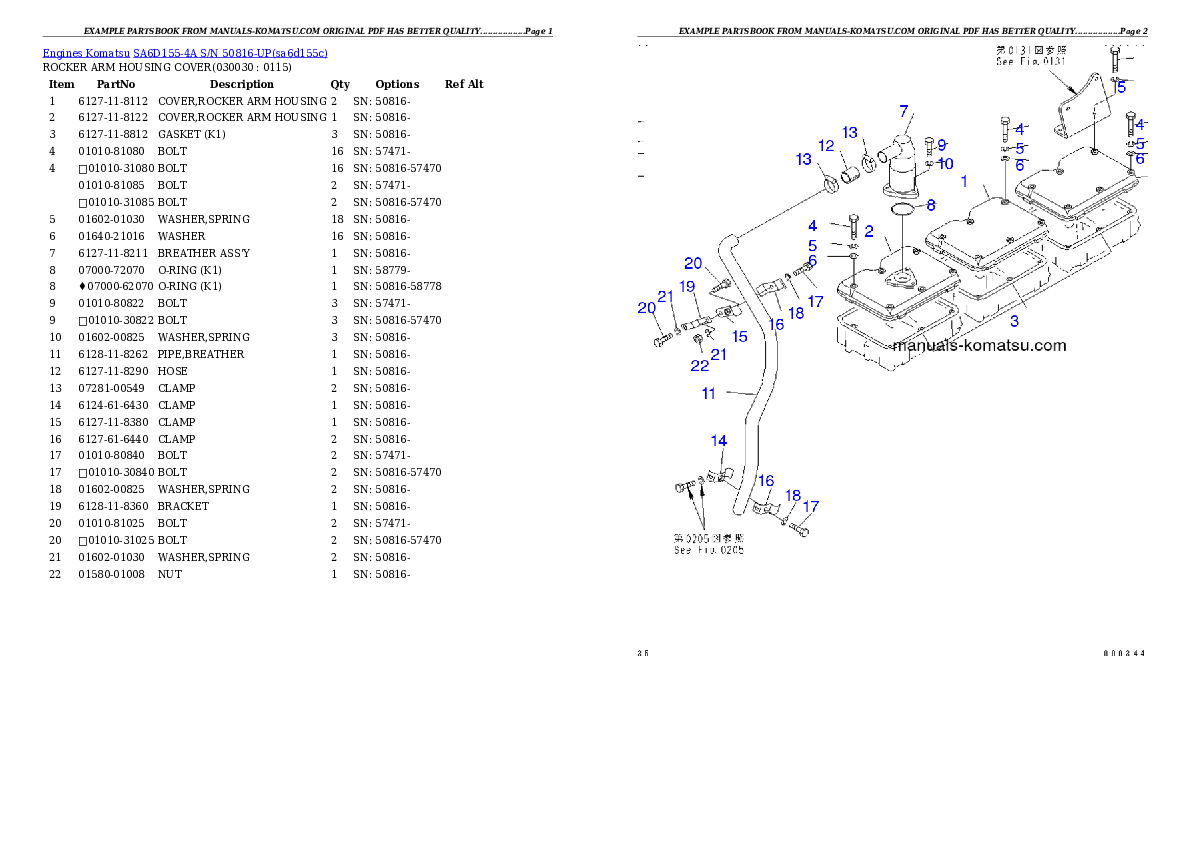 SA6D155-4A S/N 50816-UP Partsbook