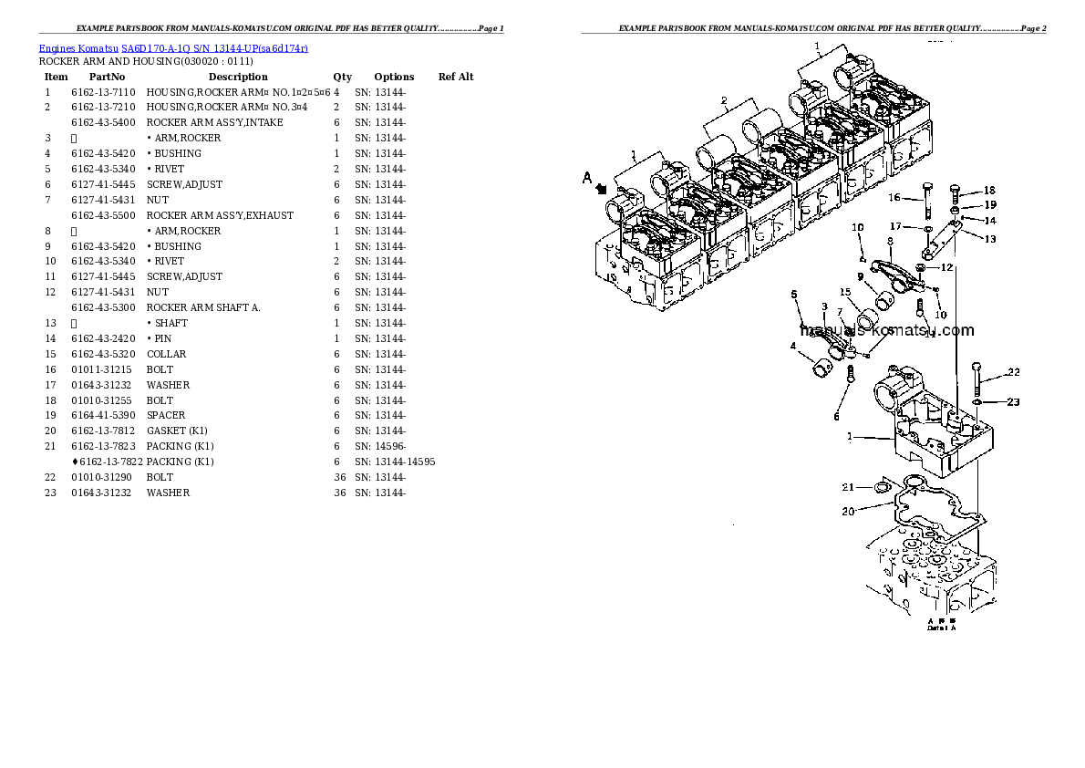 SA6D170-A-1Q S/N 13144-UP Partsbook