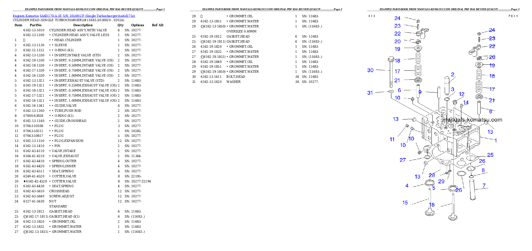SA6D170-A-1E S/N 10569-UP (Single Turbocharger) Partsbook