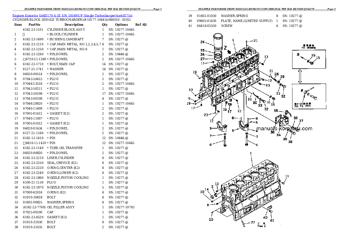 Protected: SA6D170-A-1E S/N 10569-UP (Single Turbocharger) Partsbook
