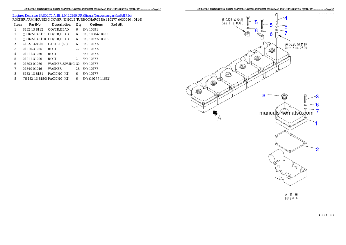 Protected: SA6D170-A-1E S/N 10569-UP (Single Turbocharger) Partsbook
