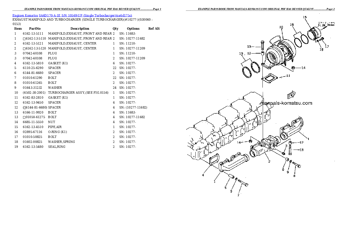 Protected: SA6D170-A-1E S/N 10569-UP (Single Turbocharger) Partsbook