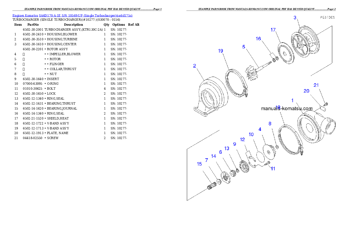 Protected: SA6D170-A-1E S/N 10569-UP (Single Turbocharger) Partsbook