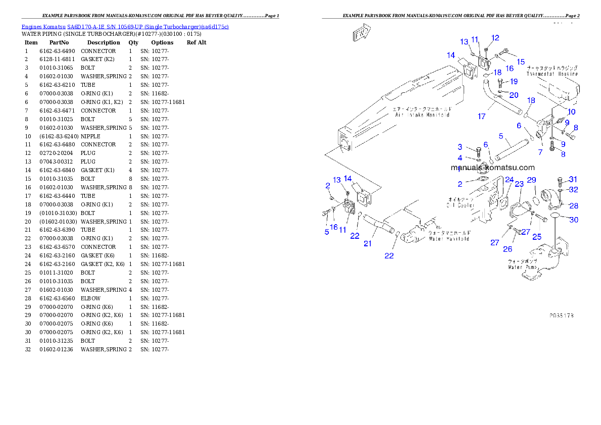 Protected: SA6D170-A-1E S/N 10569-UP (Single Turbocharger) Partsbook