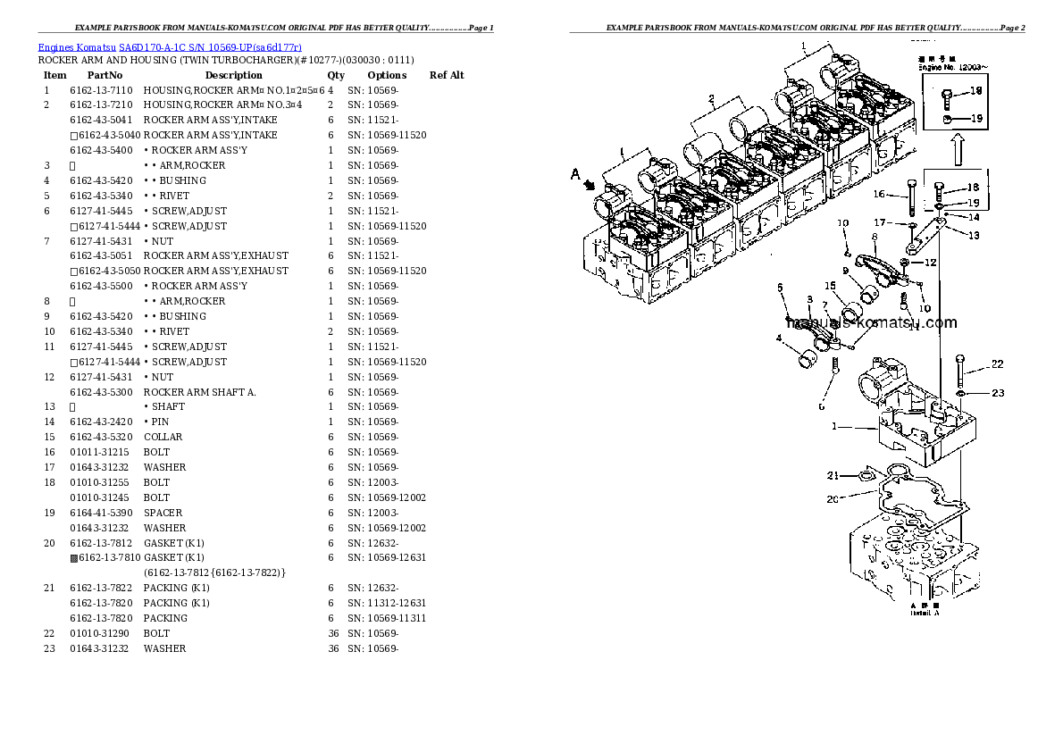 SA6D170-A-1C S/N 10569-UP Partsbook