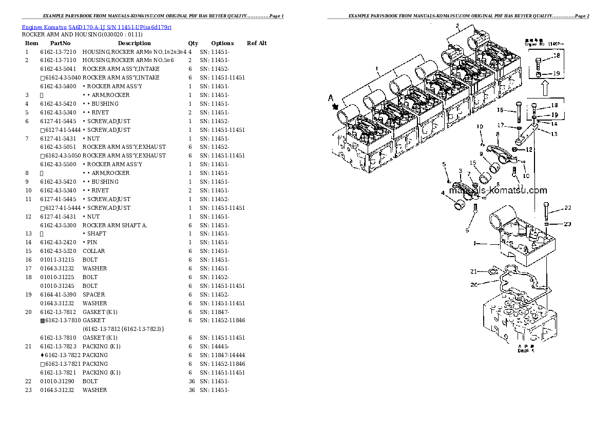 SA6D170-A-1J S/N 11451-UP Partsbook