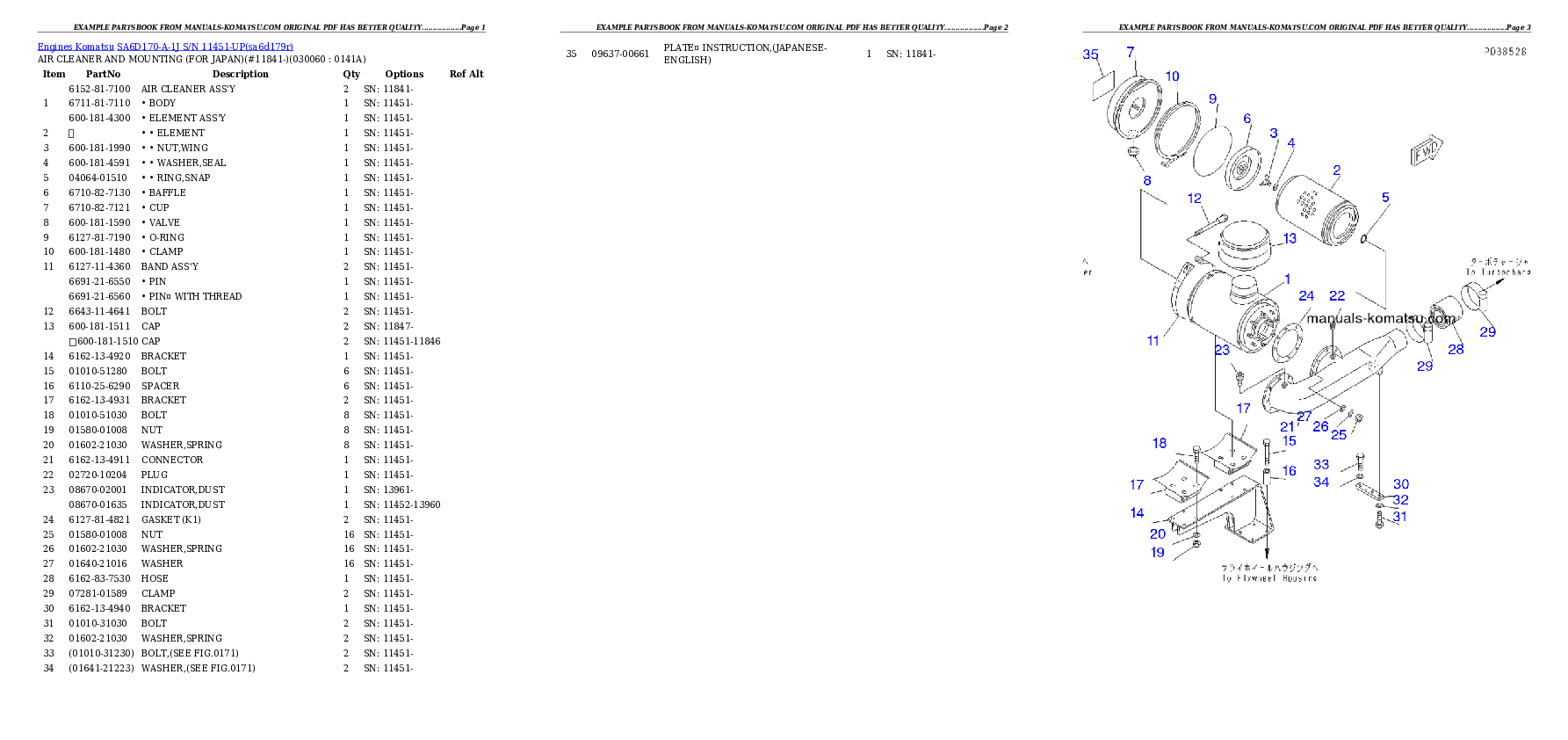 Protected: SA6D170-A-1J S/N 11451-UP Partsbook