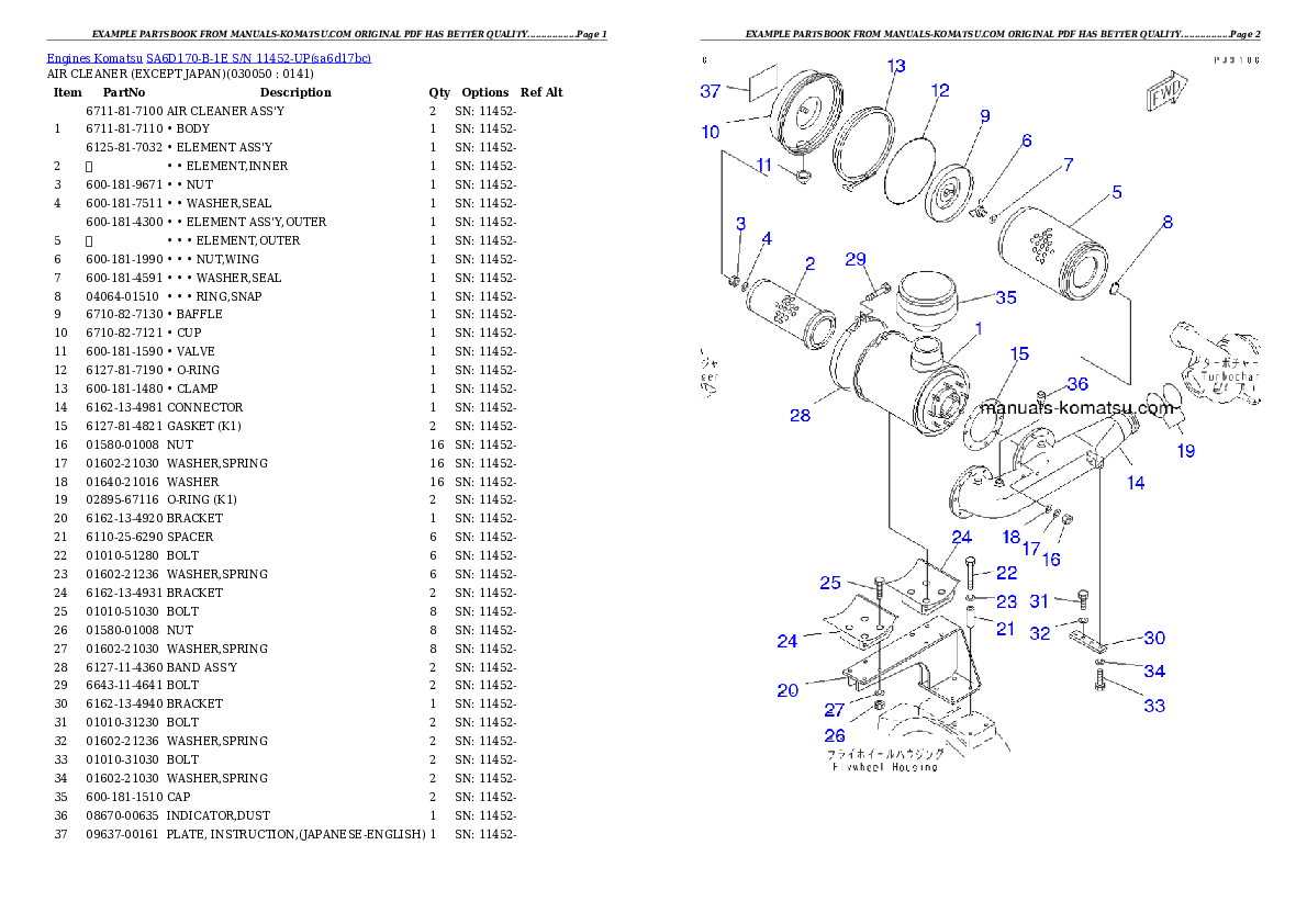 Protected: SA6D170-B-1E S/N 11452-UP Partsbook