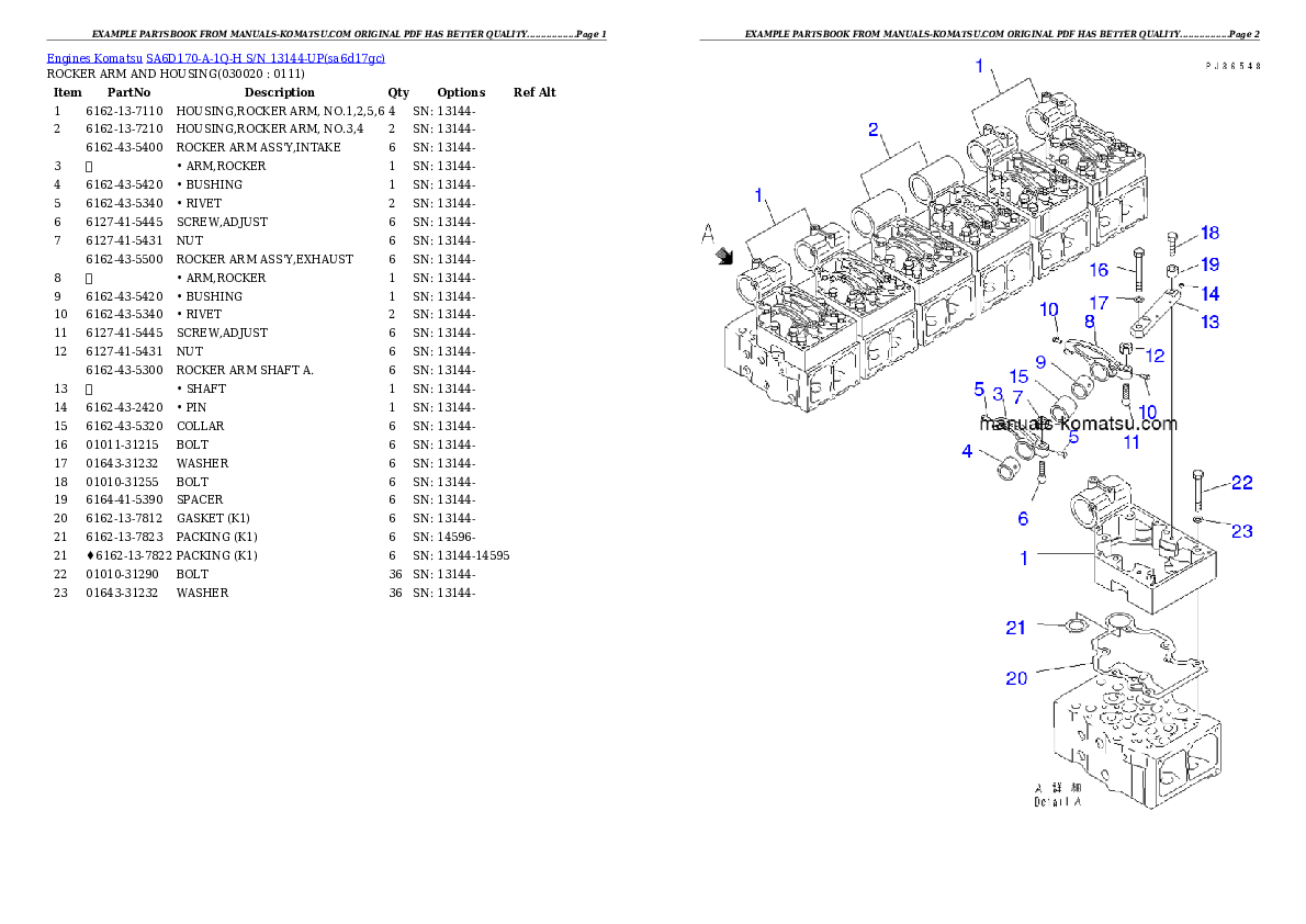 SA6D170-A-1Q-H S/N 13144-UP Partsbook