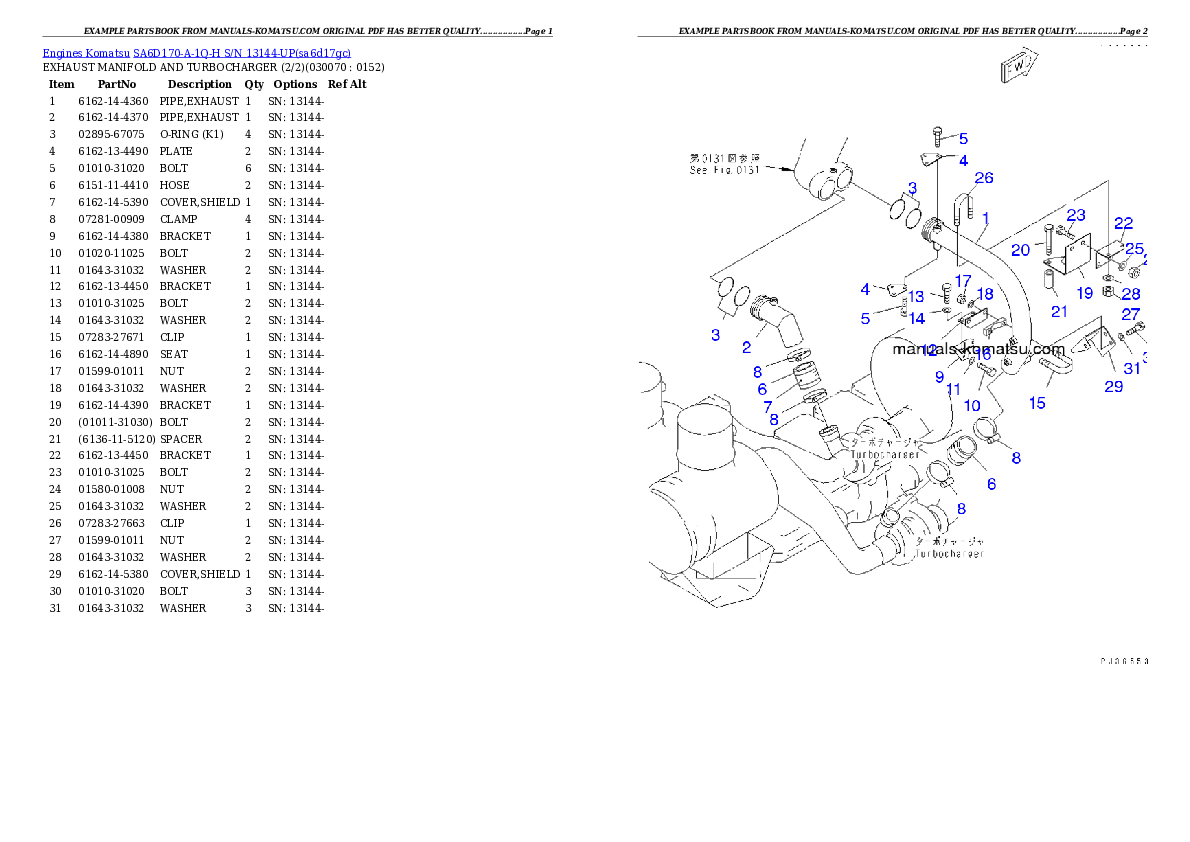 Protected: SA6D170-A-1Q-H S/N 13144-UP Partsbook