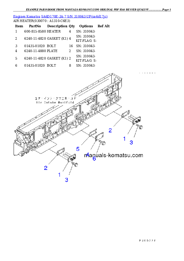 Protected: SA6D170E-3A-7 S/N 310043-UP Partsbook