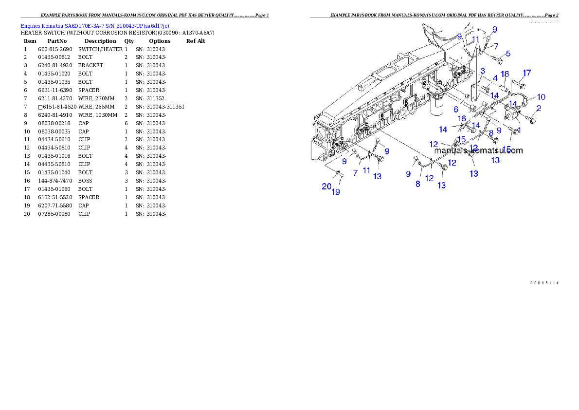 Protected: SA6D170E-3A-7 S/N 310043-UP Partsbook