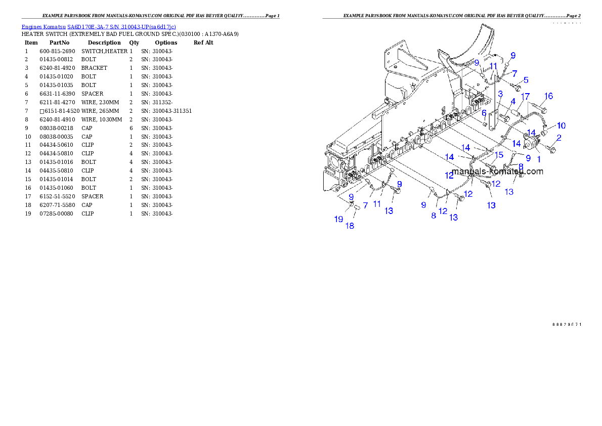 Protected: SA6D170E-3A-7 S/N 310043-UP Partsbook