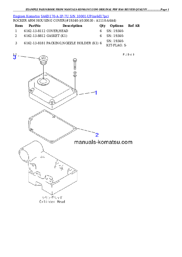 SA6D170-A-1P-7U S/N 10001-UP Partsbook