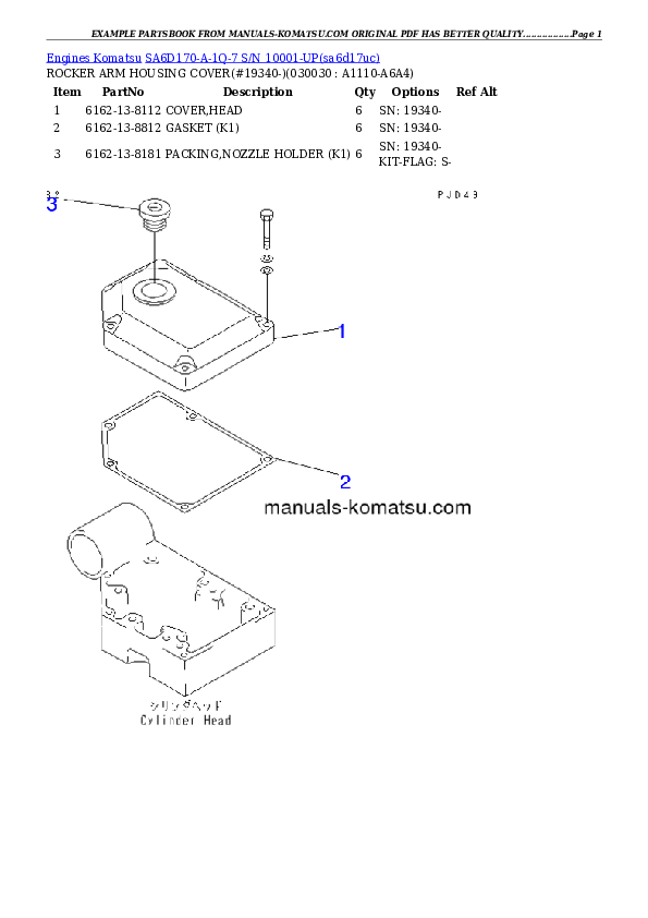SA6D170-A-1Q-7 S/N 10001-UP Partsbook