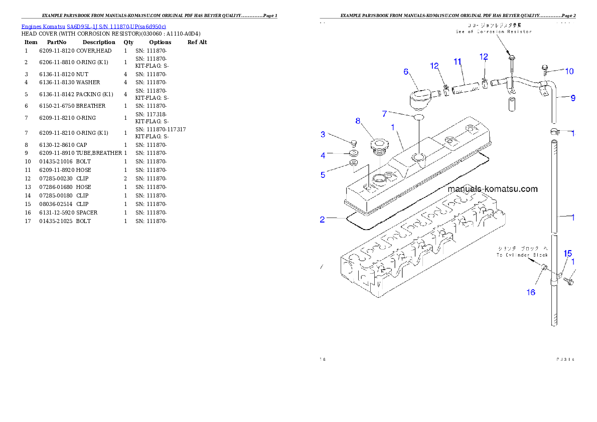 Protected: SA6D95L-1J S/N 111870-UP Partsbook