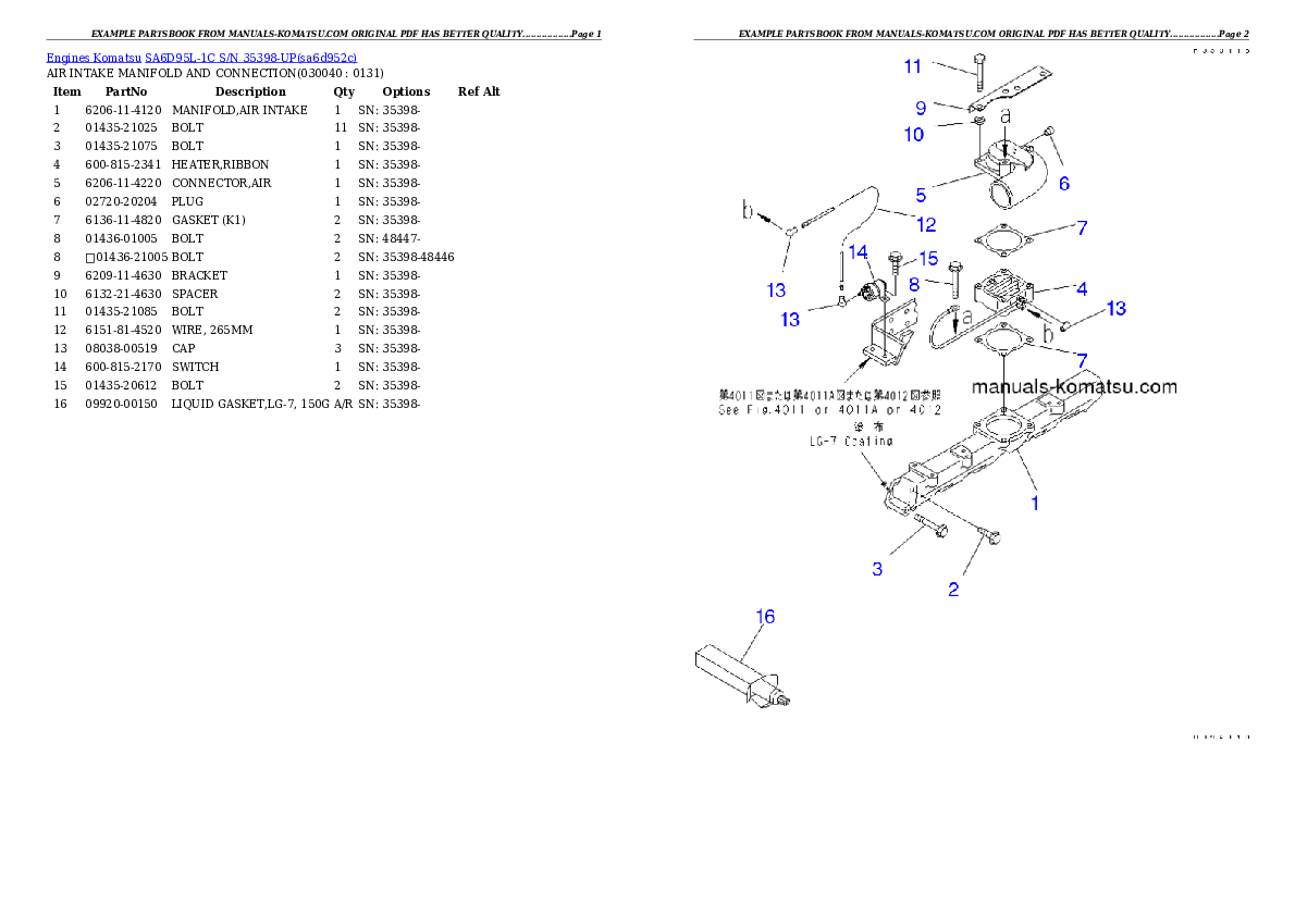 Protected: SA6D95L-1C S/N 35398-UP Partsbook