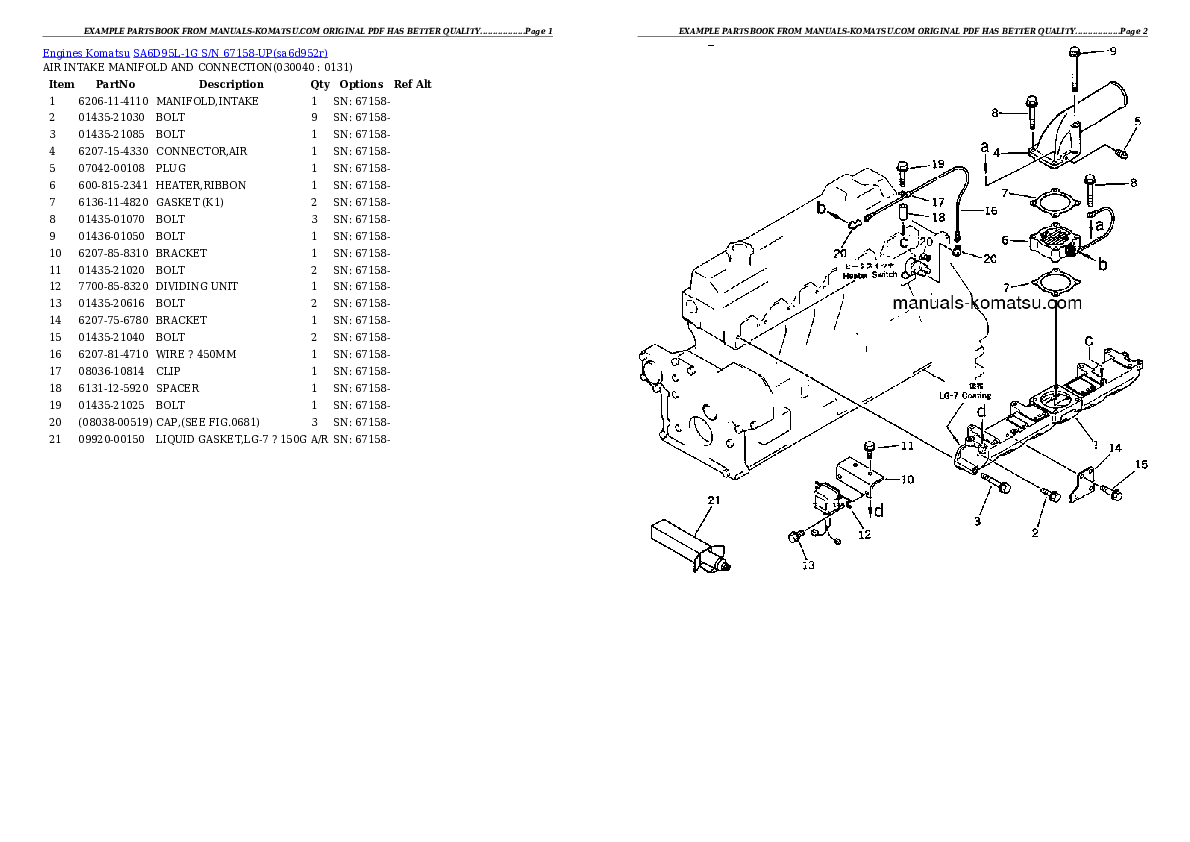 Protected: SA6D95L-1G S/N 67158-UP Partsbook