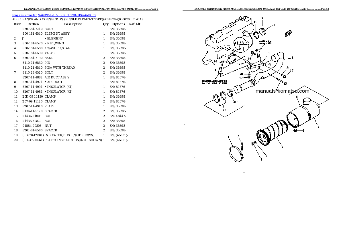Protected: SA6D95L-1C-L S/N 35398-UP Partsbook