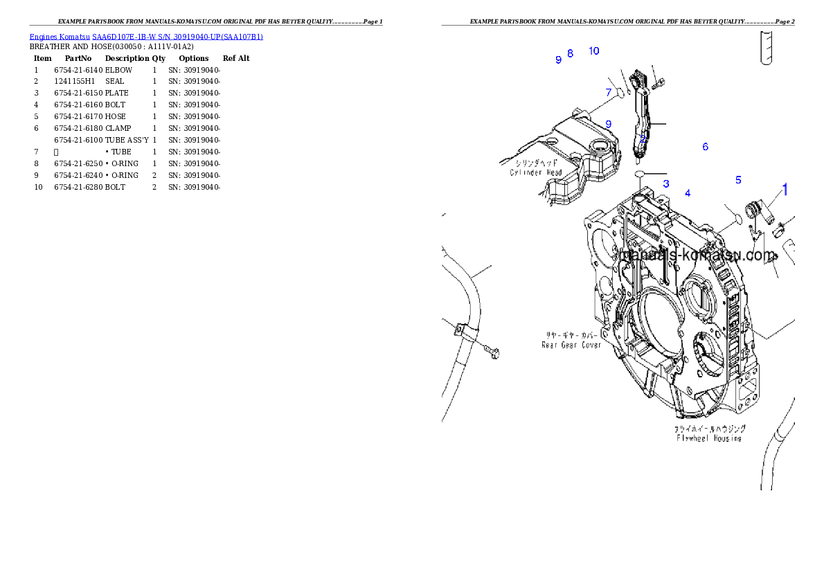 Protected: SAA6D107E-1B-W S/N 30919040-UP Partsbook