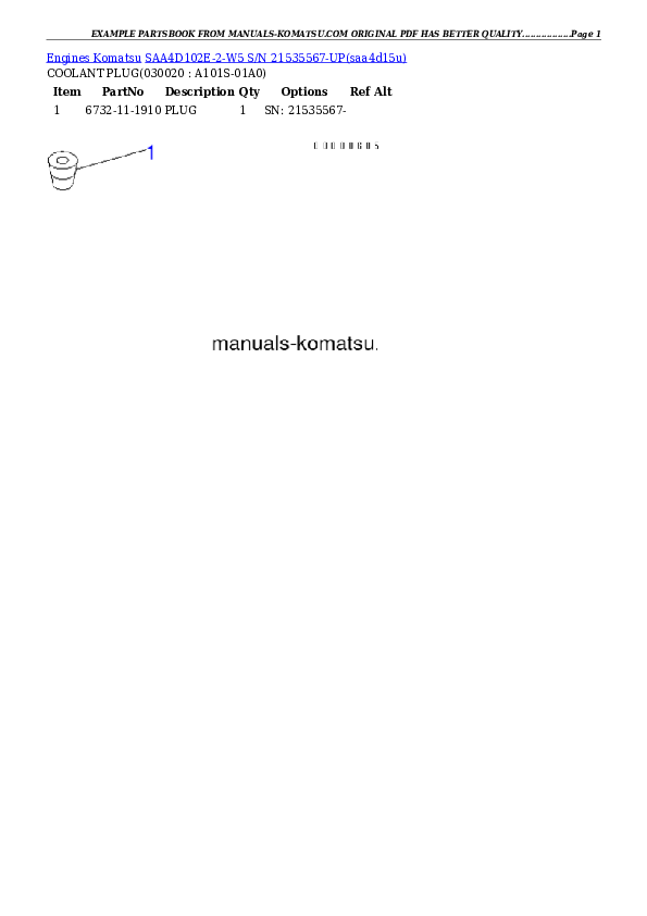 SAA4D102E-2-W5 S/N 21535567-UP Partsbook